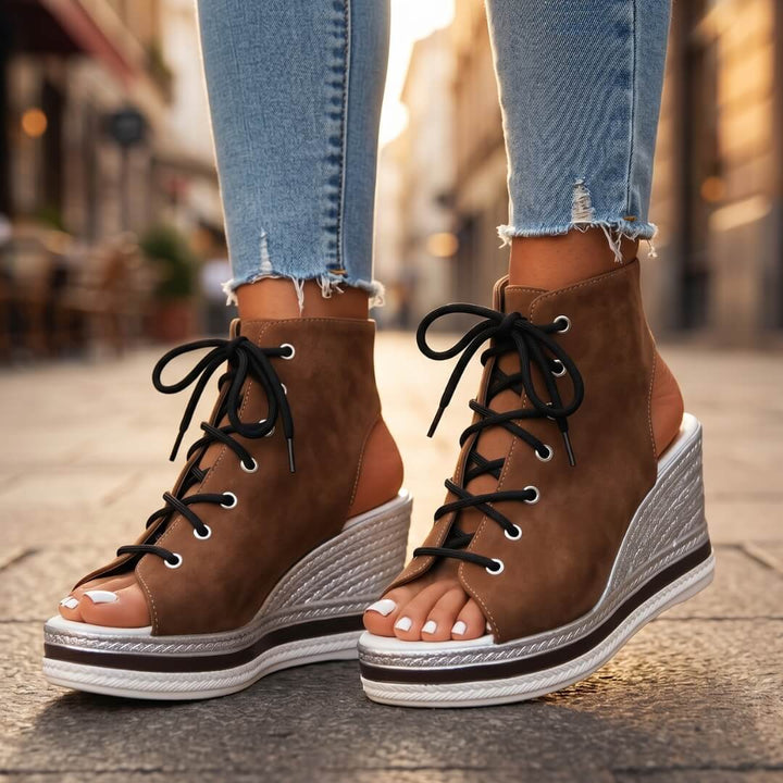 Rivana | Open Lace-Up Wedge Sandals
