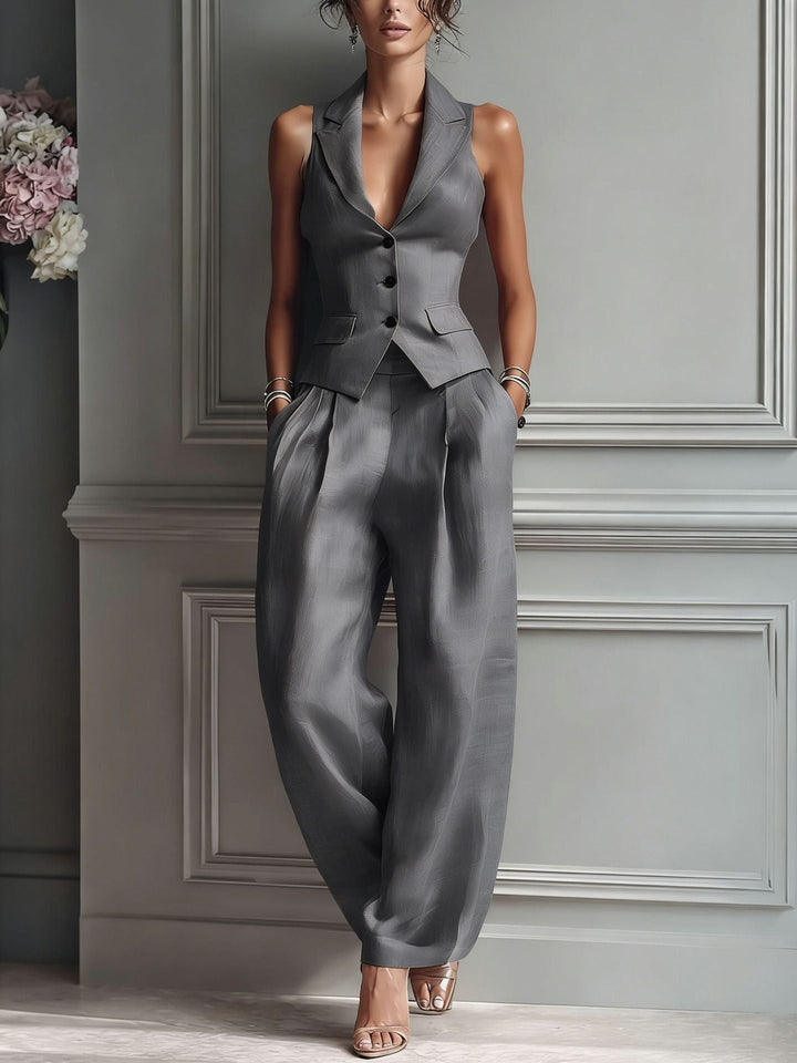 Sarah | Two-Piece V-Neck Button-Up Suit