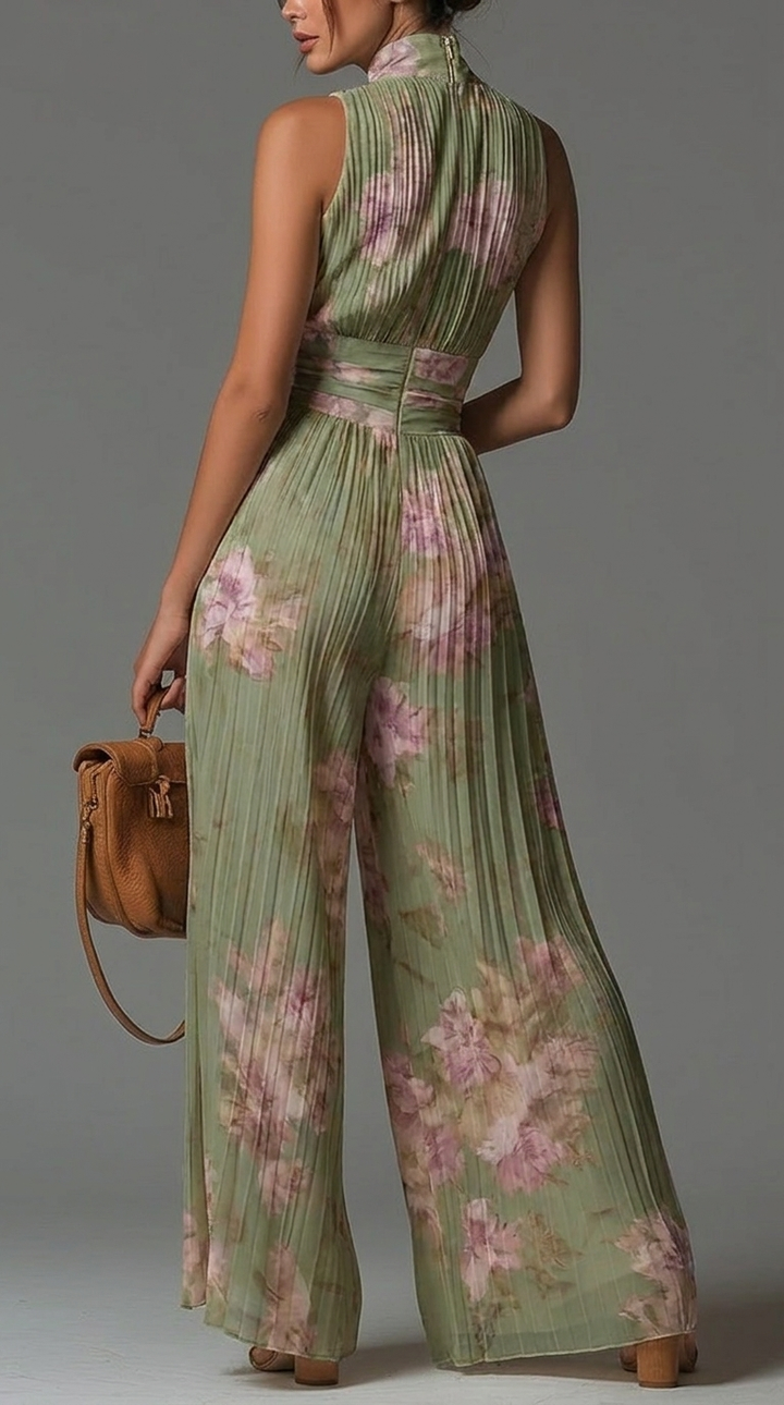 ESSENTIAL | Pleated Floral Chiffon Jumpsuit
